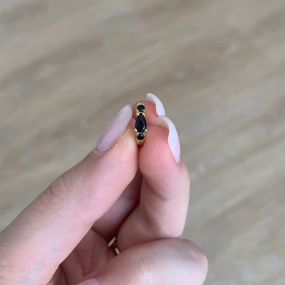 Gold plated sterling silver and black onyx hoops huggie hoop earrings - Picture 4 of 6